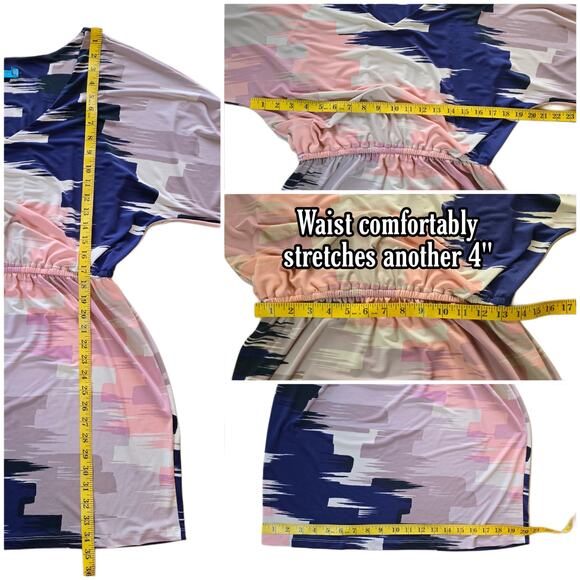 Tori Richard Dress M Stretch Blouson Waist Shirred Dolman Sleeves Abstract Print - Picture 8 of 10